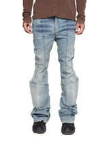 PADDED FLARED LIGHT BLUE DENIM PANTS