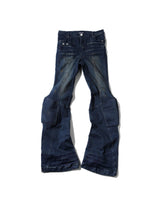 PADDED FLARED BLUE DENIM PANTS