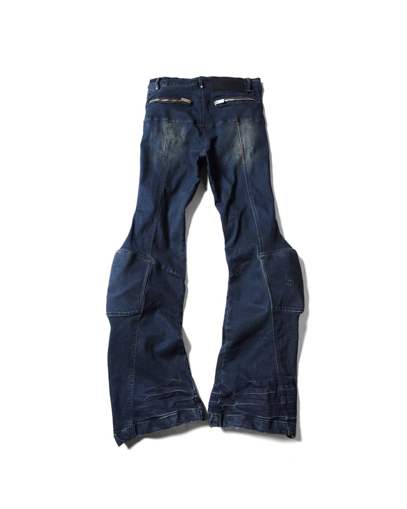 PADDED FLARED BLUE DENIM PANTS