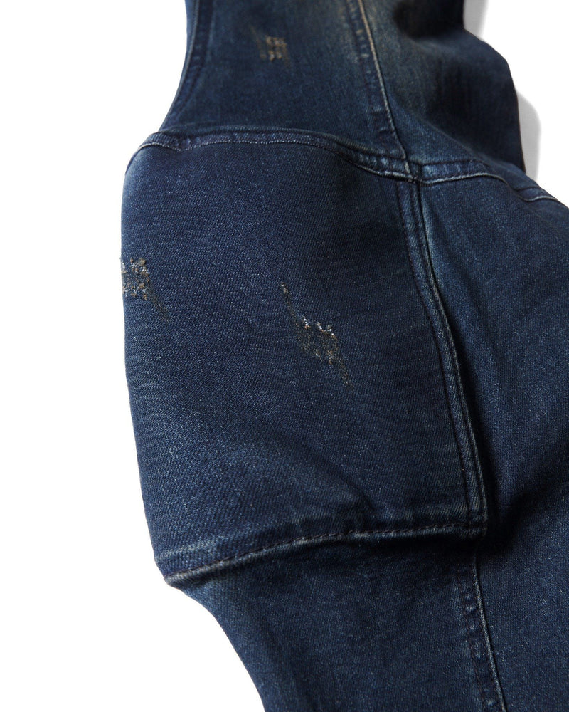 PADDED FLARED BLUE DENIM PANTS
