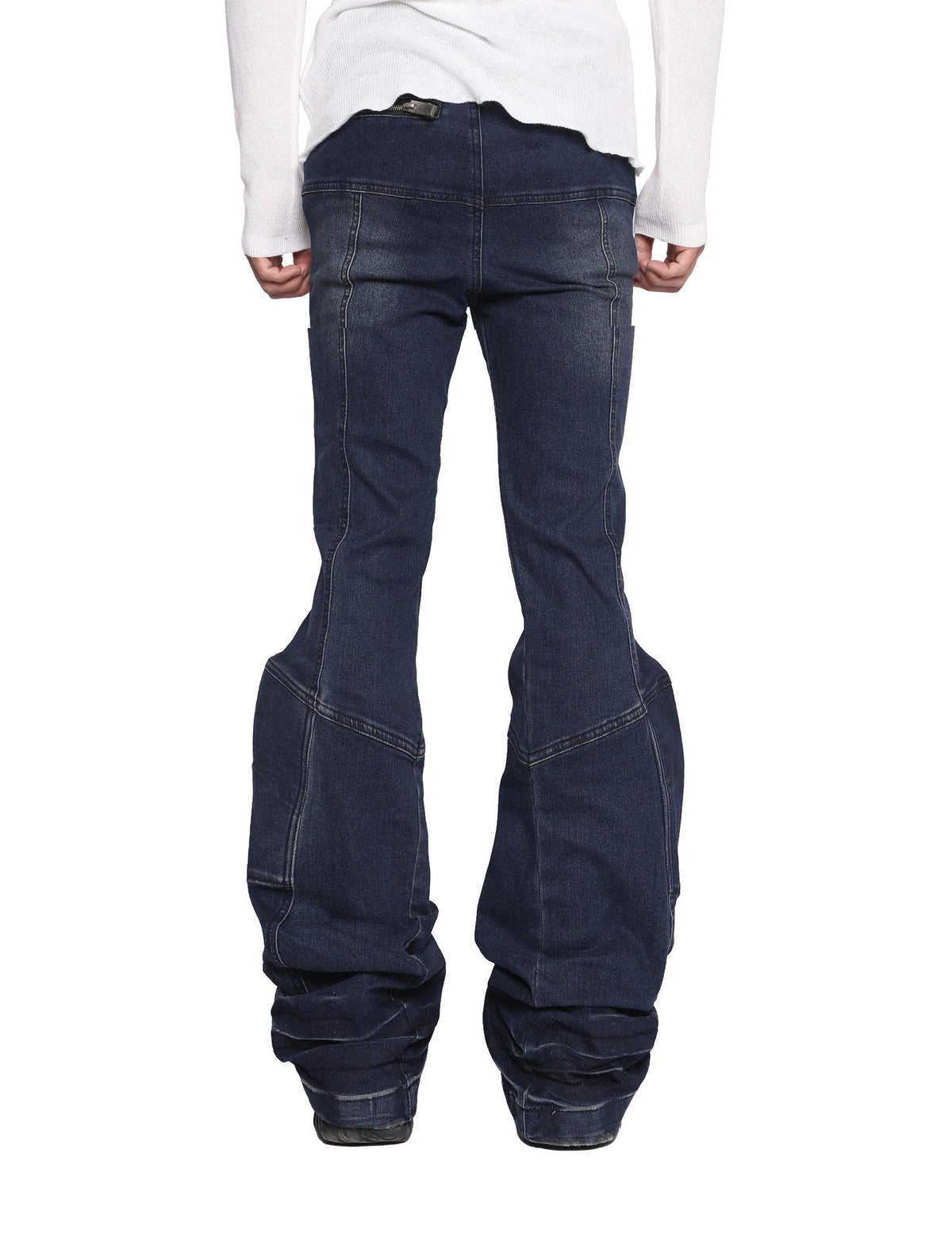 PADDED FLARED BLUE DENIM PANTS