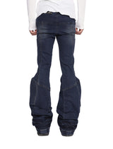 PADDED FLARED BLUE DENIM PANTS