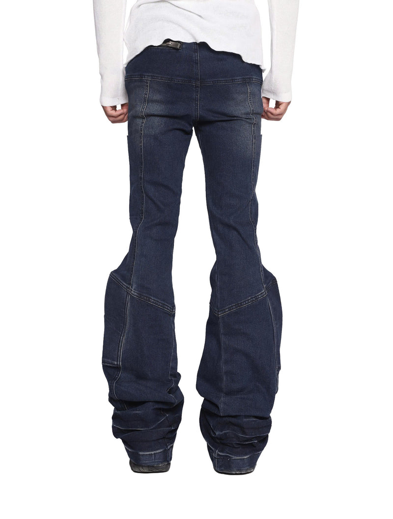 PADDED FLARED BLUE DENIM PANTS
