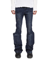PADDED FLARED BLUE DENIM PANTS