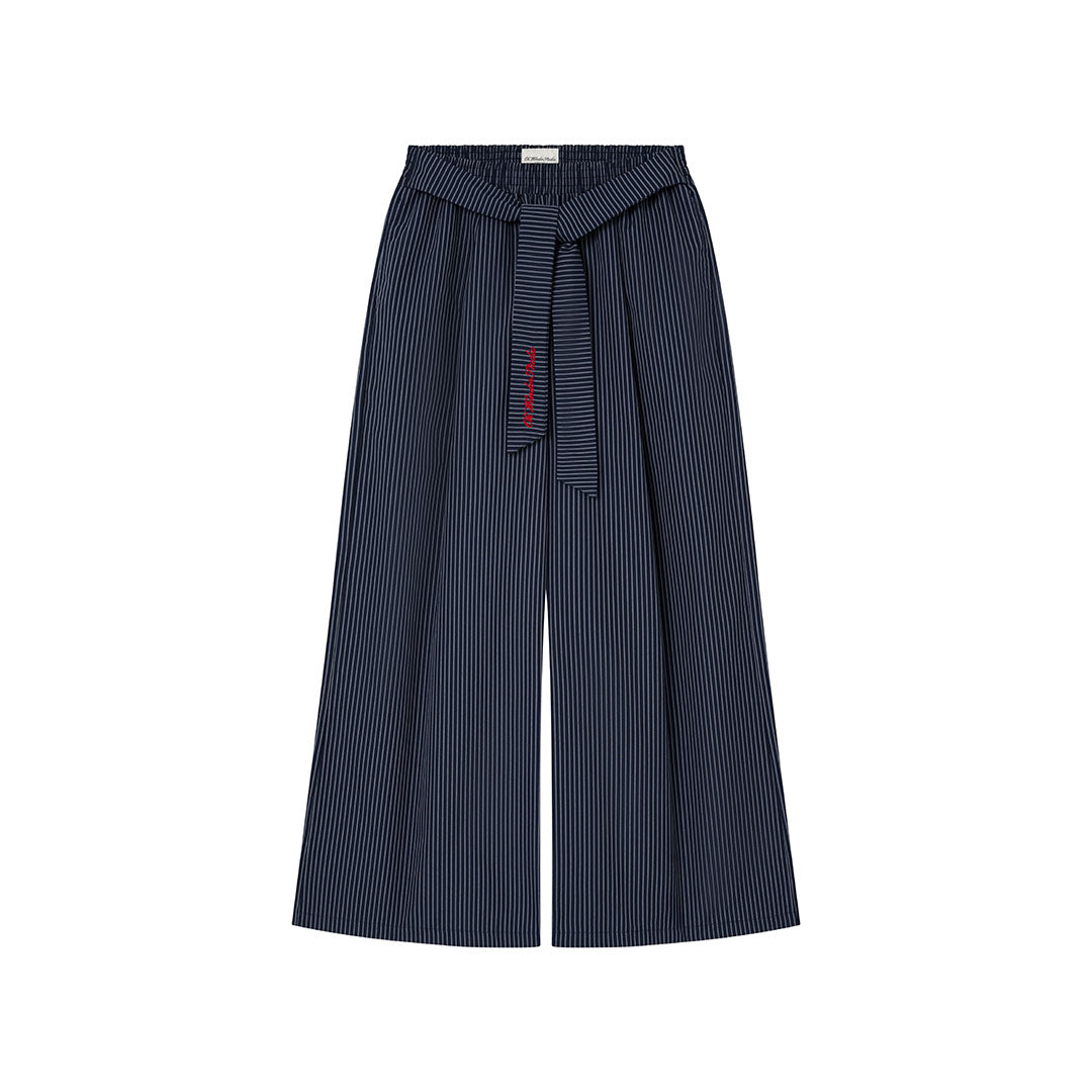 OWST LOGO TIE-FRONT STRIPE PANTS - DEEP BLUE
