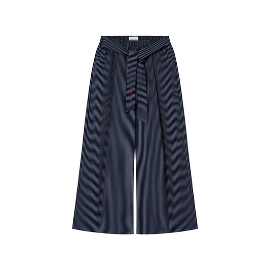 OWST LOGO TIE-FRONT STRIPE PANTS - DEEP BLUE