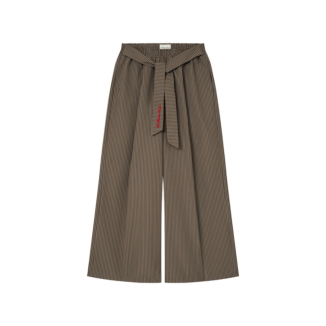 OWST LOGO TIE-FRONT STRIPE PANTS - BROWN 