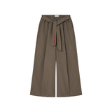OWST LOGO TIE-FRONT STRIPE PANTS - BROWN 