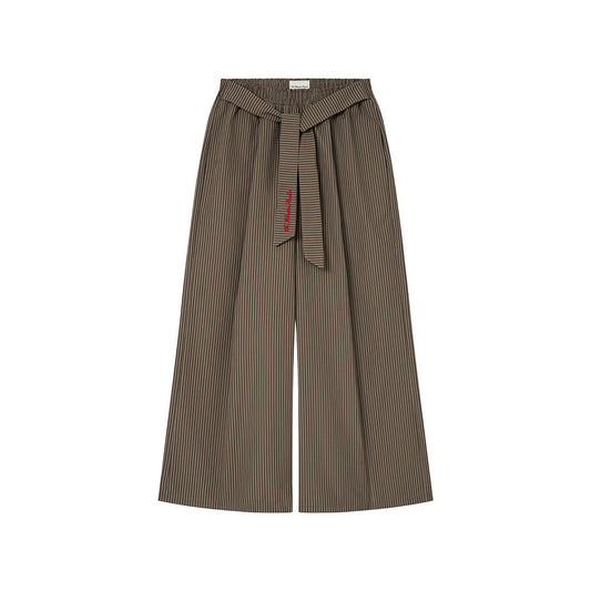 OWST LOGO TIE-FRONT STRIPE PANTS - BROWN 