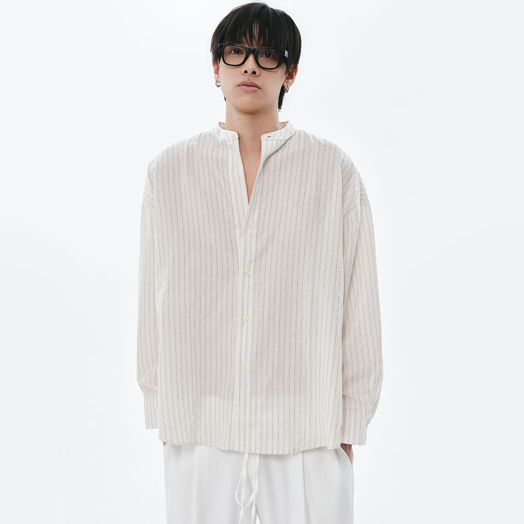 OWST BAND COLLAR SHIRT WHITE STRIPED