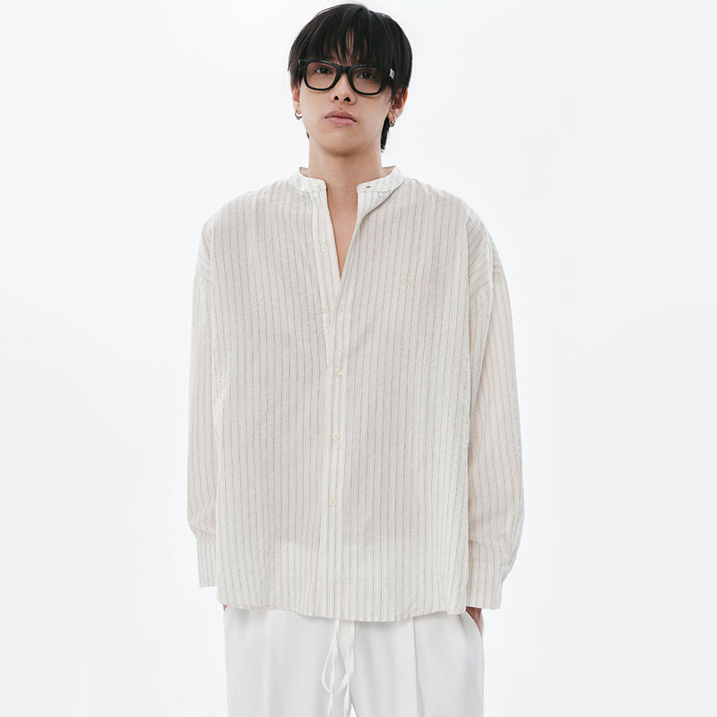OWST BAND COLLAR SHIRT WHITE STRIPED