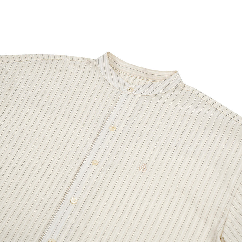 OWST BAND COLLAR SHIRT WHITE STRIPED
