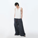 OWST LOGO TIE-FRONT STRIPE PANTS - DEEP BLUE