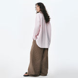 OWST LOGO TIE-FRONT STRIPE PANTS - BROWN