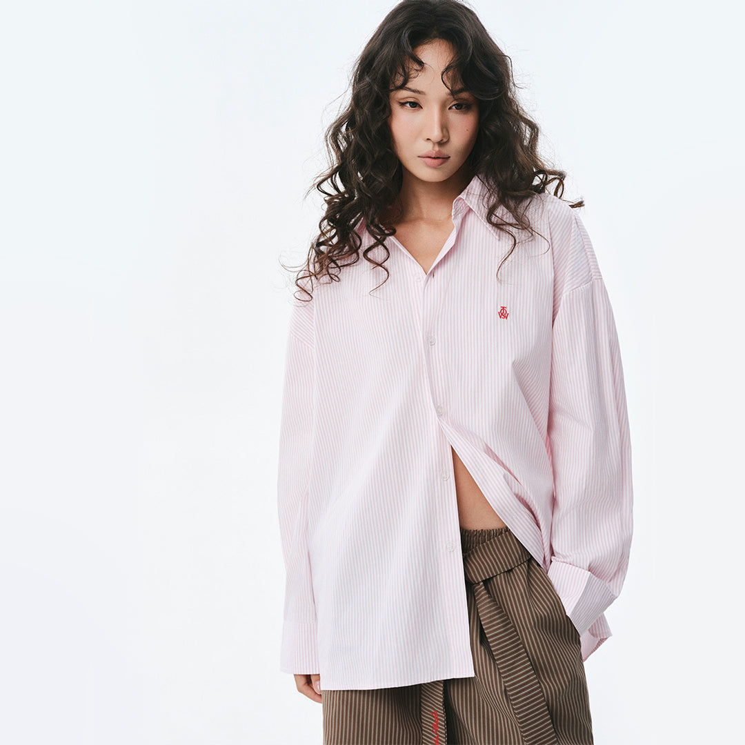 OWST LOGO MINI STRIPE SHIRT - SALMON
