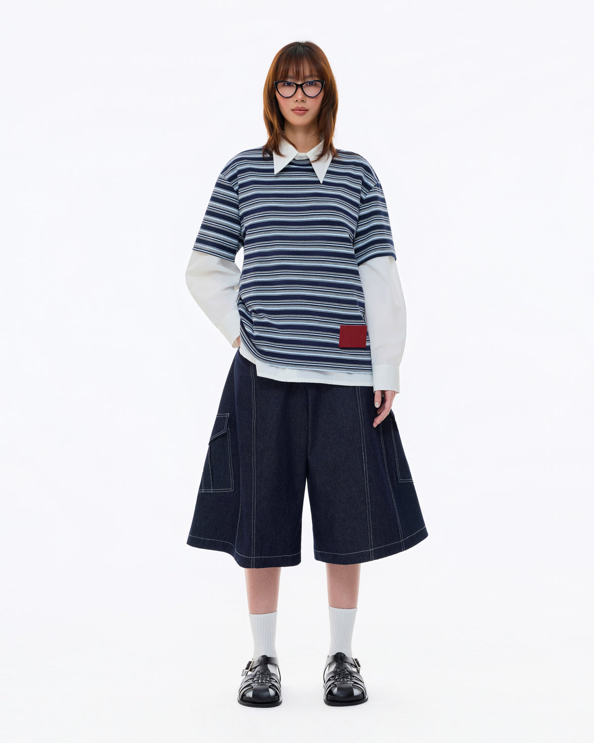 BLUE RED TAG STRIPE TEE