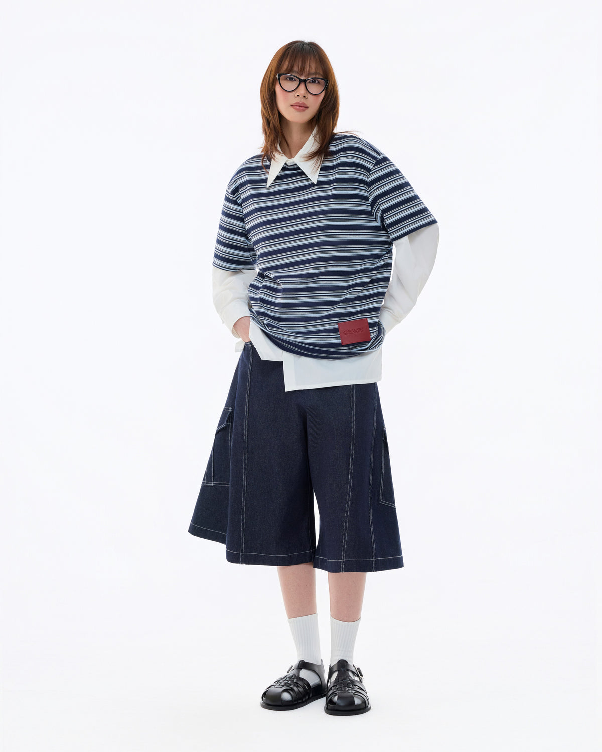 BLUE RED TAG STRIPE TEE