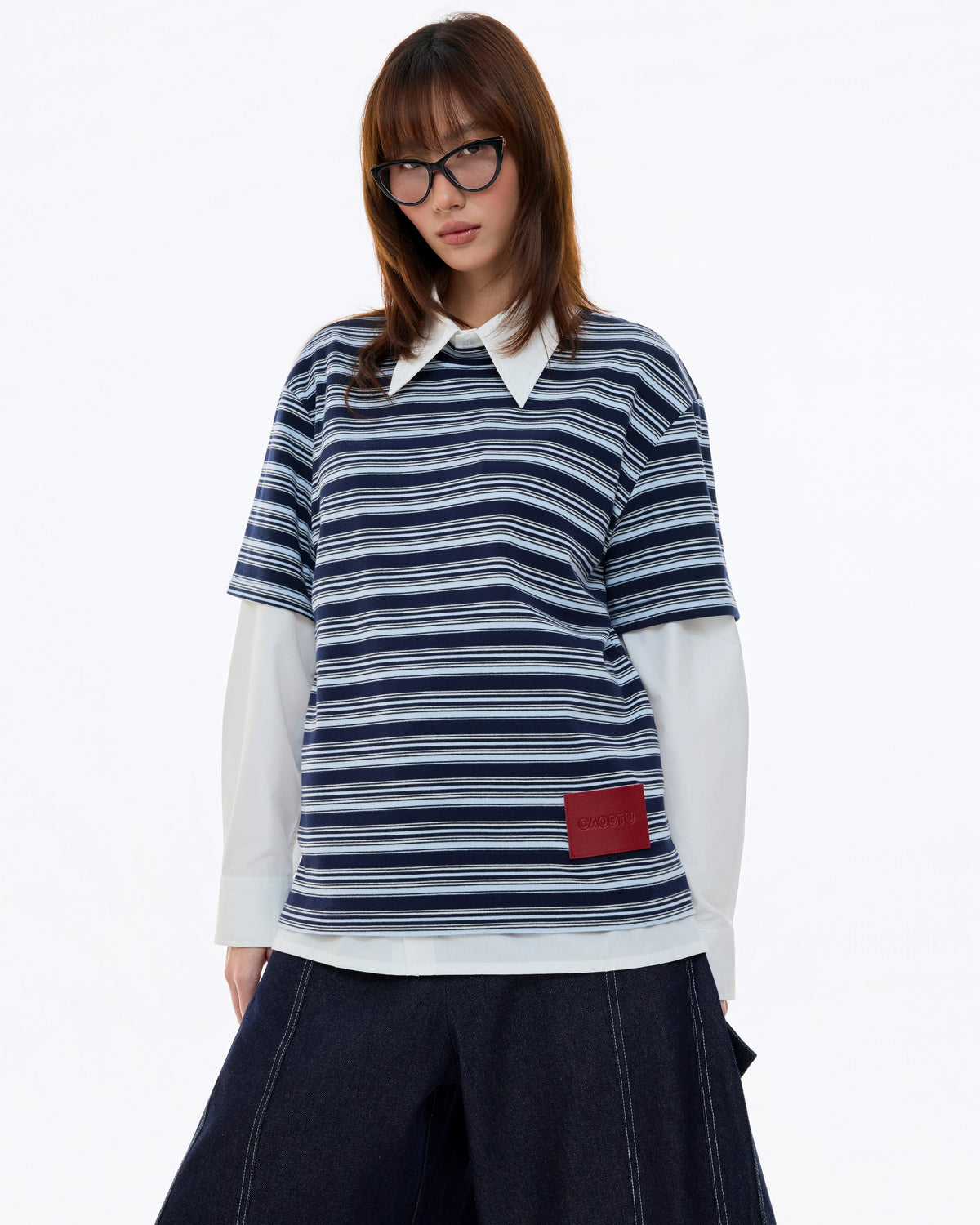 BLUE RED TAG STRIPE TEE