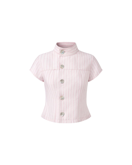 MANDARIN COLLAR STRIPE TOP