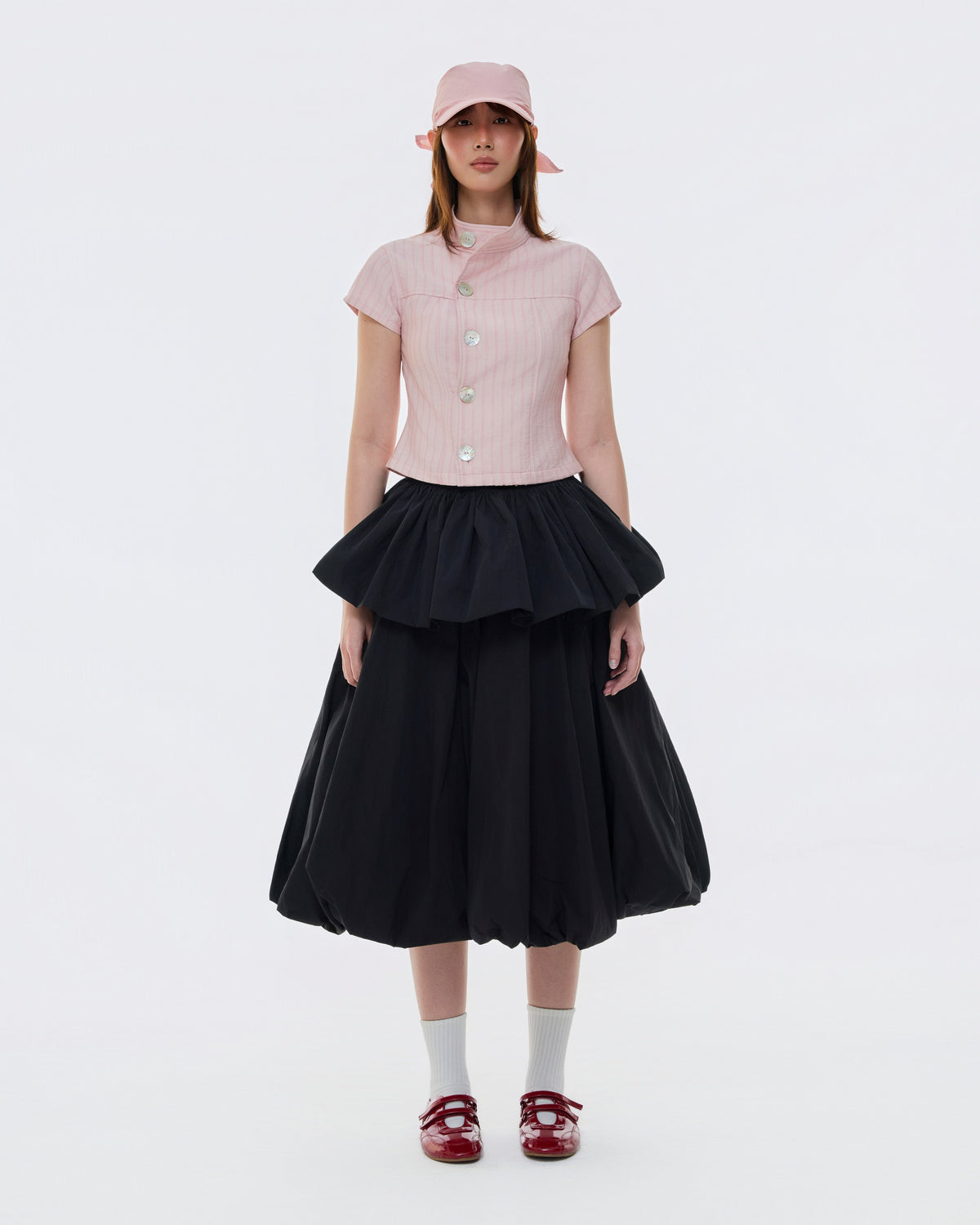 MANDARIN COLLAR STRIPE TOP