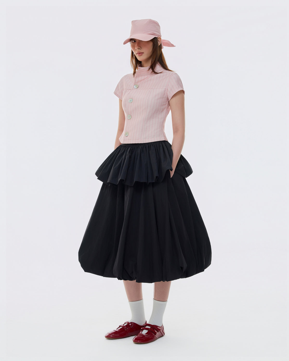 MANDARIN COLLAR STRIPE TOP