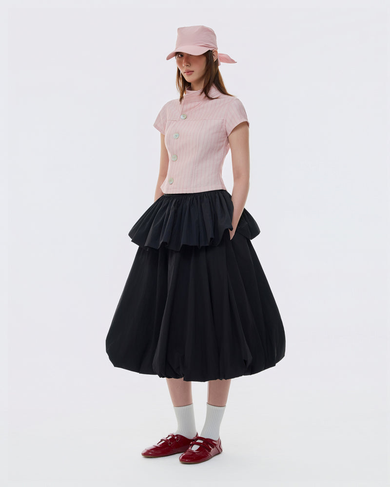 MANDARIN COLLAR STRIPE TOP