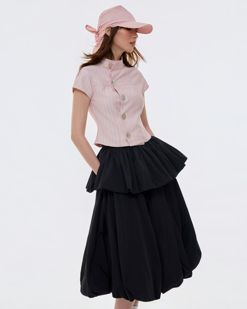 MANDARIN COLLAR STRIPE TOP