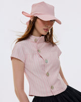 MANDARIN COLLAR STRIPE TOP