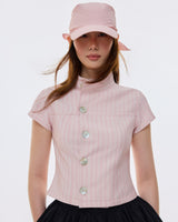 MANDARIN COLLAR STRIPE TOP