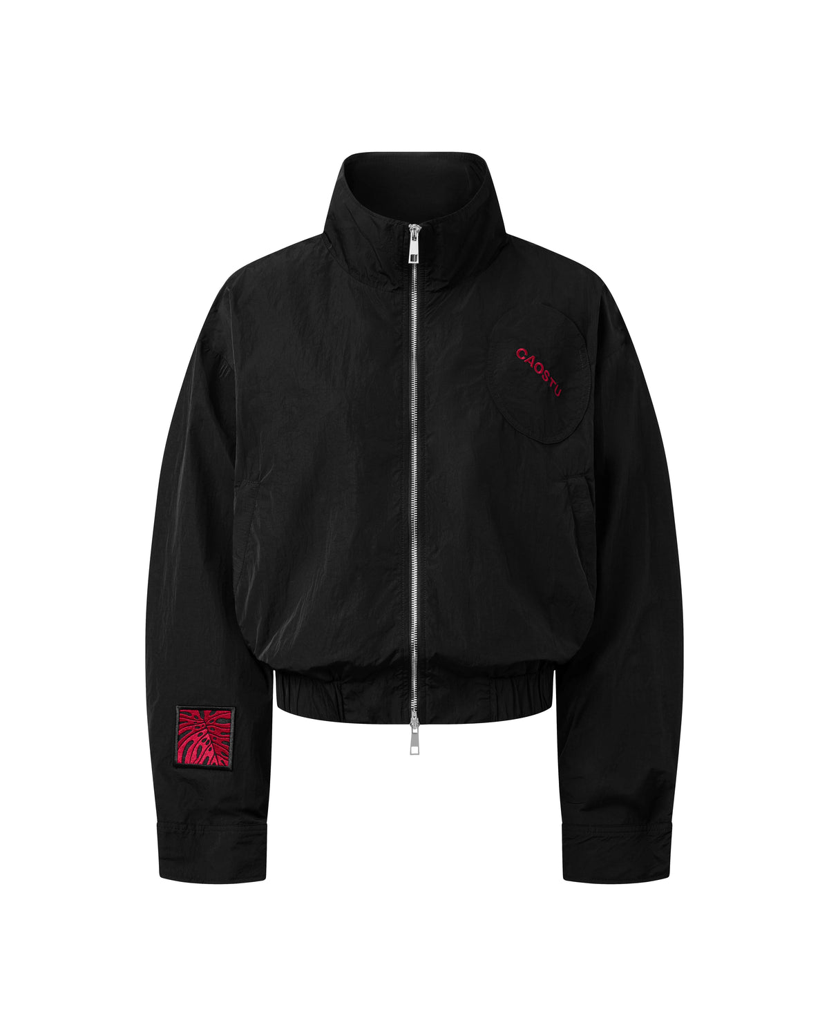 BLACK MONSTERA STAND COLLAR JACKET