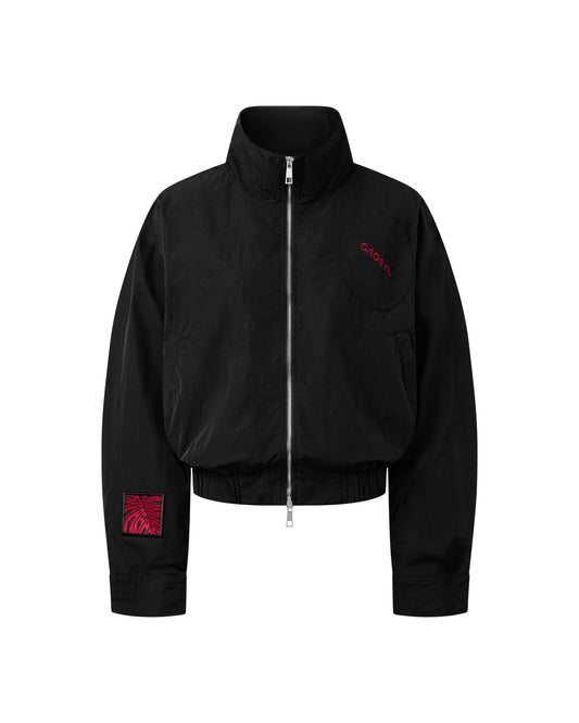 BLACK MONSTERA STAND COLLAR JACKET