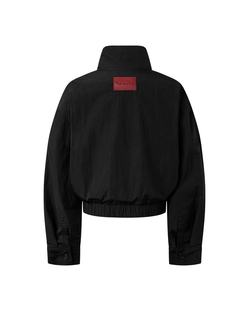 BLACK MONSTERA STAND COLLAR JACKET