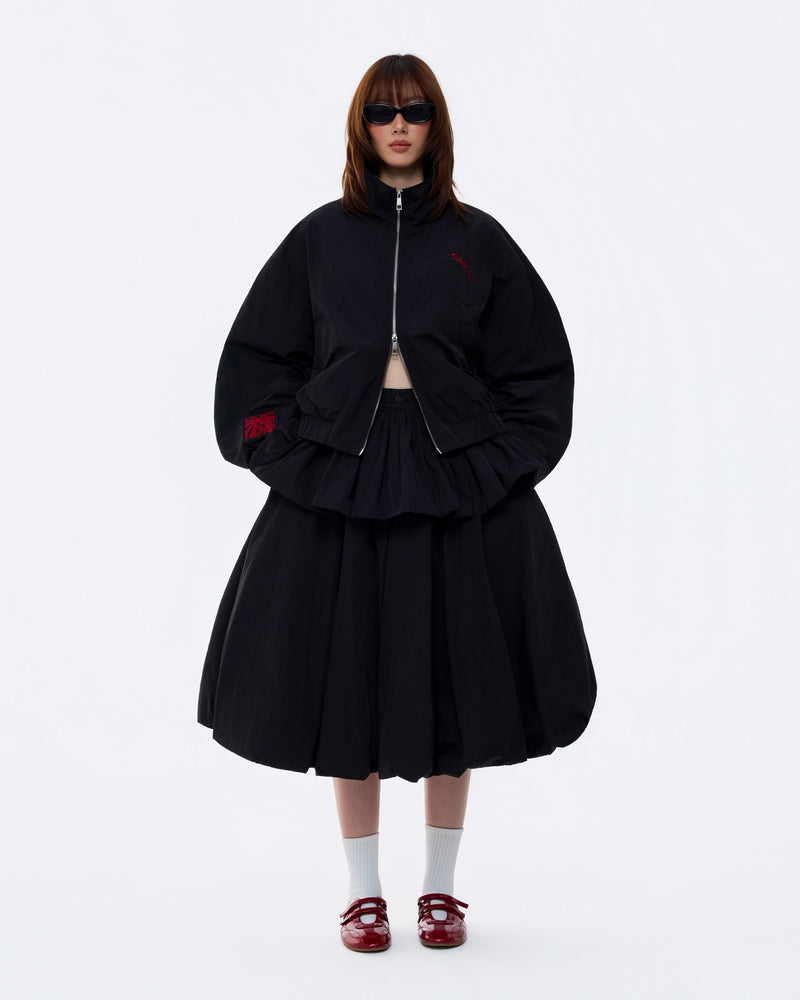 BLACK MONSTERA STAND COLLAR JACKET