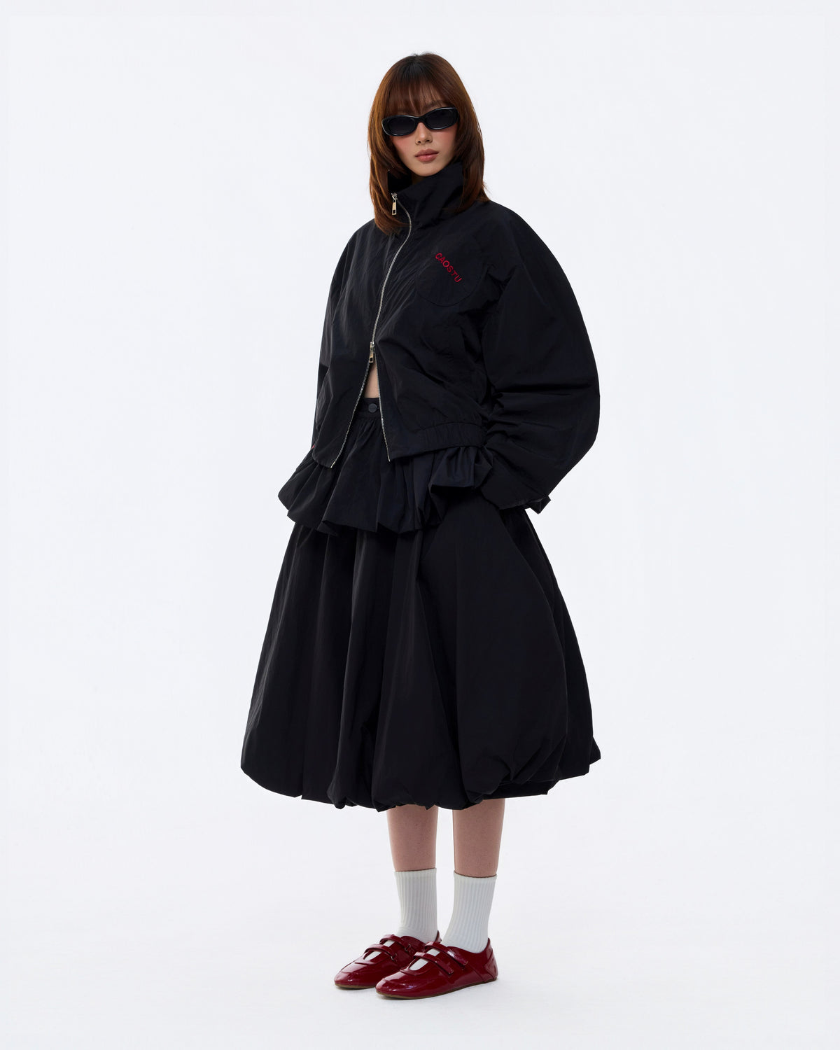 BLACK MONSTERA STAND COLLAR JACKET