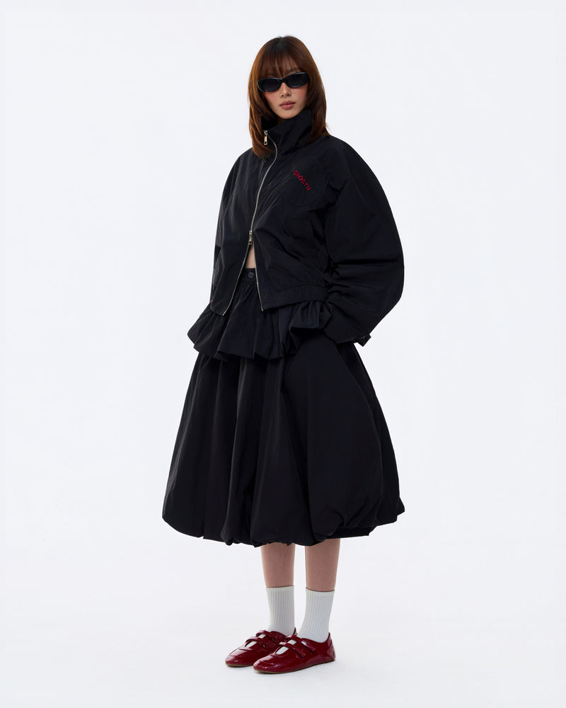 BLACK MONSTERA STAND COLLAR JACKET