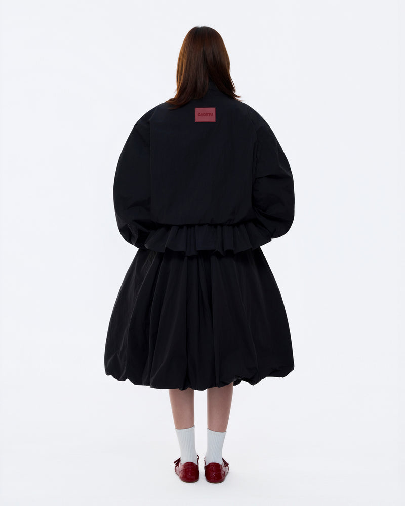 BLACK MONSTERA STAND COLLAR JACKET