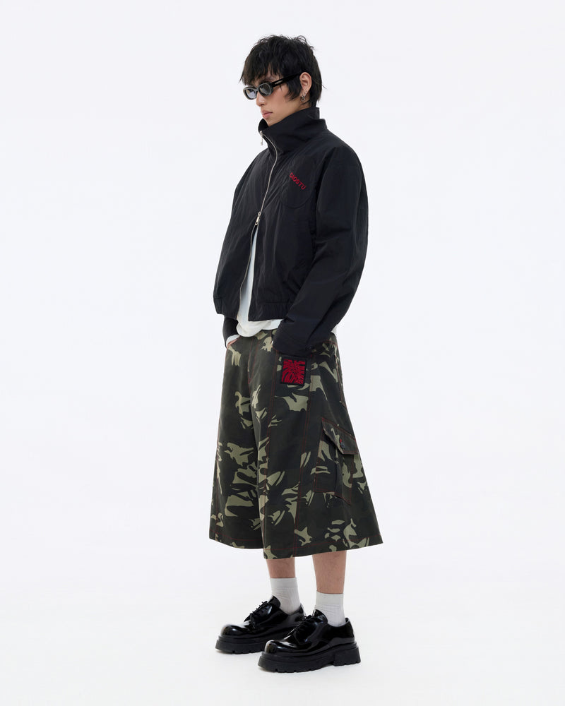 BLACK MONSTERA STAND COLLAR JACKET