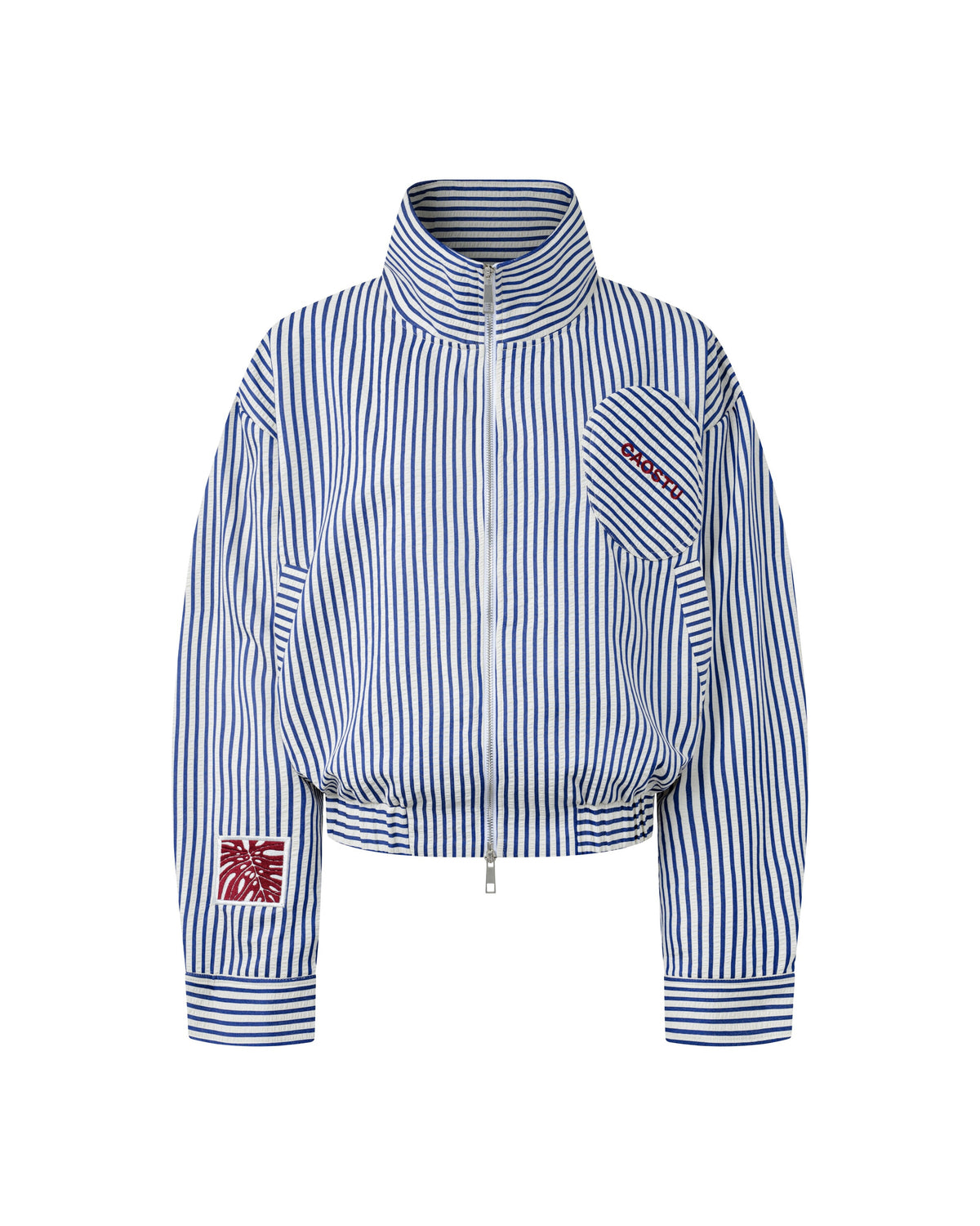 STRIPE MONSTERA STAND COLLAR JACKET