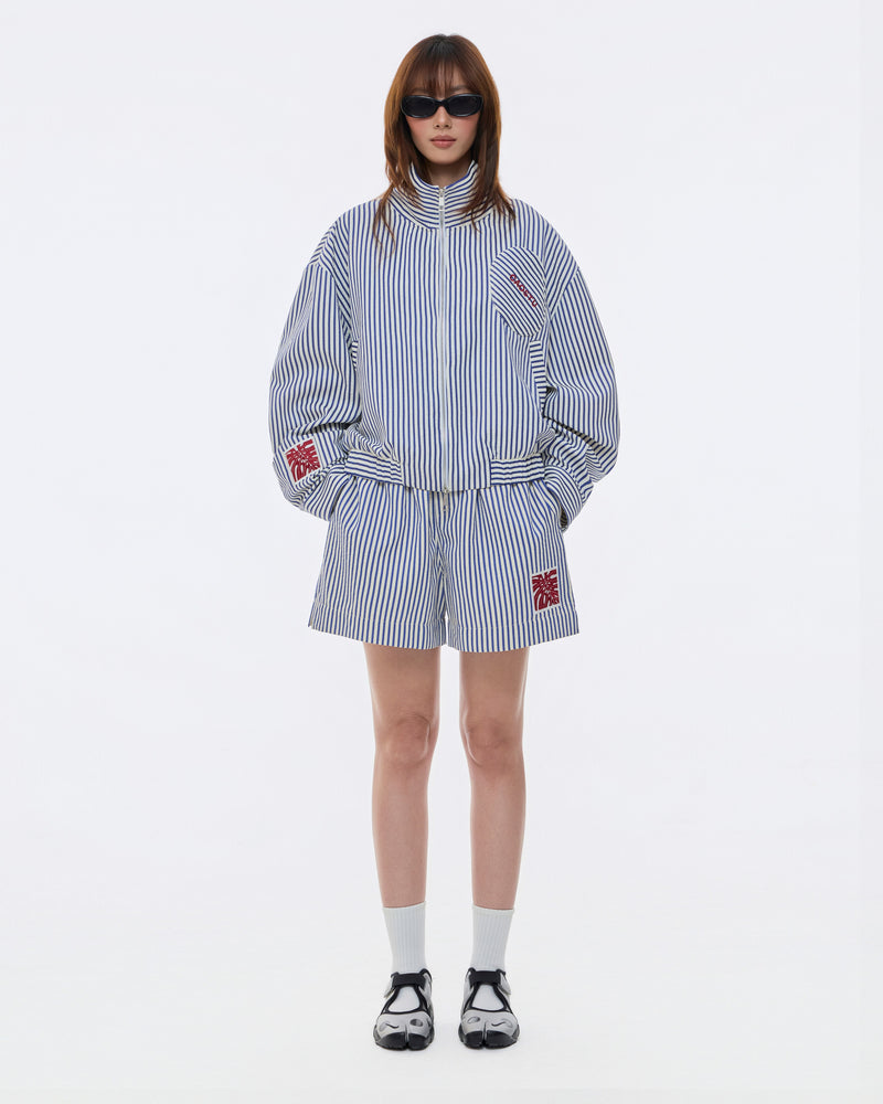 STRIPE MONSTERA STAND COLLAR JACKET