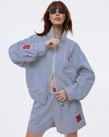 STRIPE MONSTERA STAND COLLAR JACKET