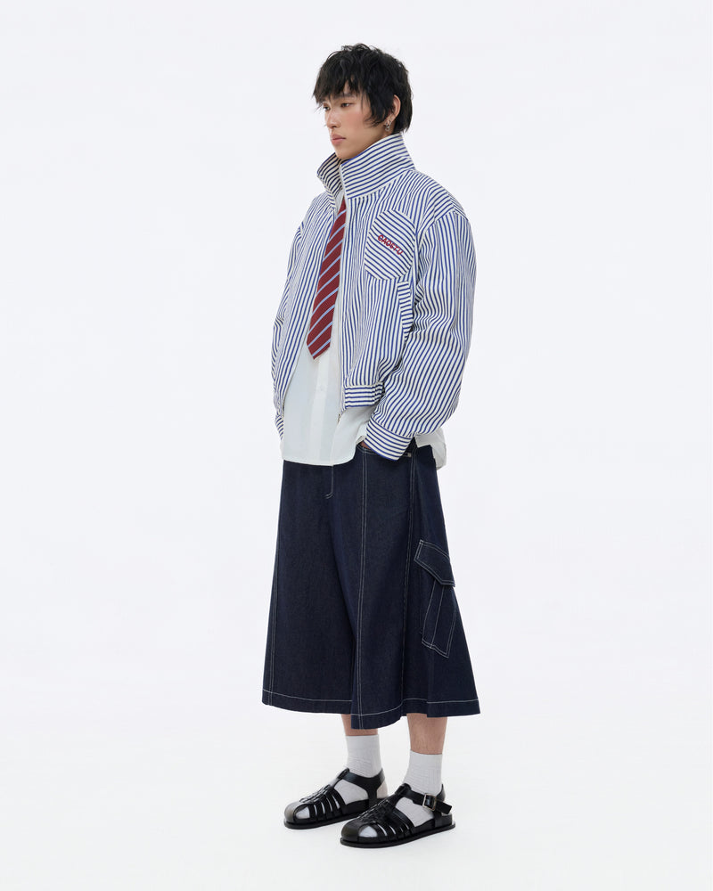 STRIPE MONSTERA STAND COLLAR JACKET