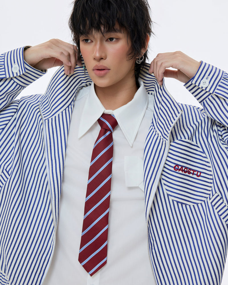 STRIPE MONSTERA STAND COLLAR JACKET