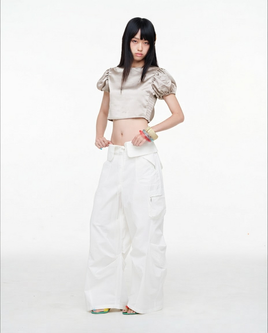 WHITE GLEAMURE PARACHUTE PANTS