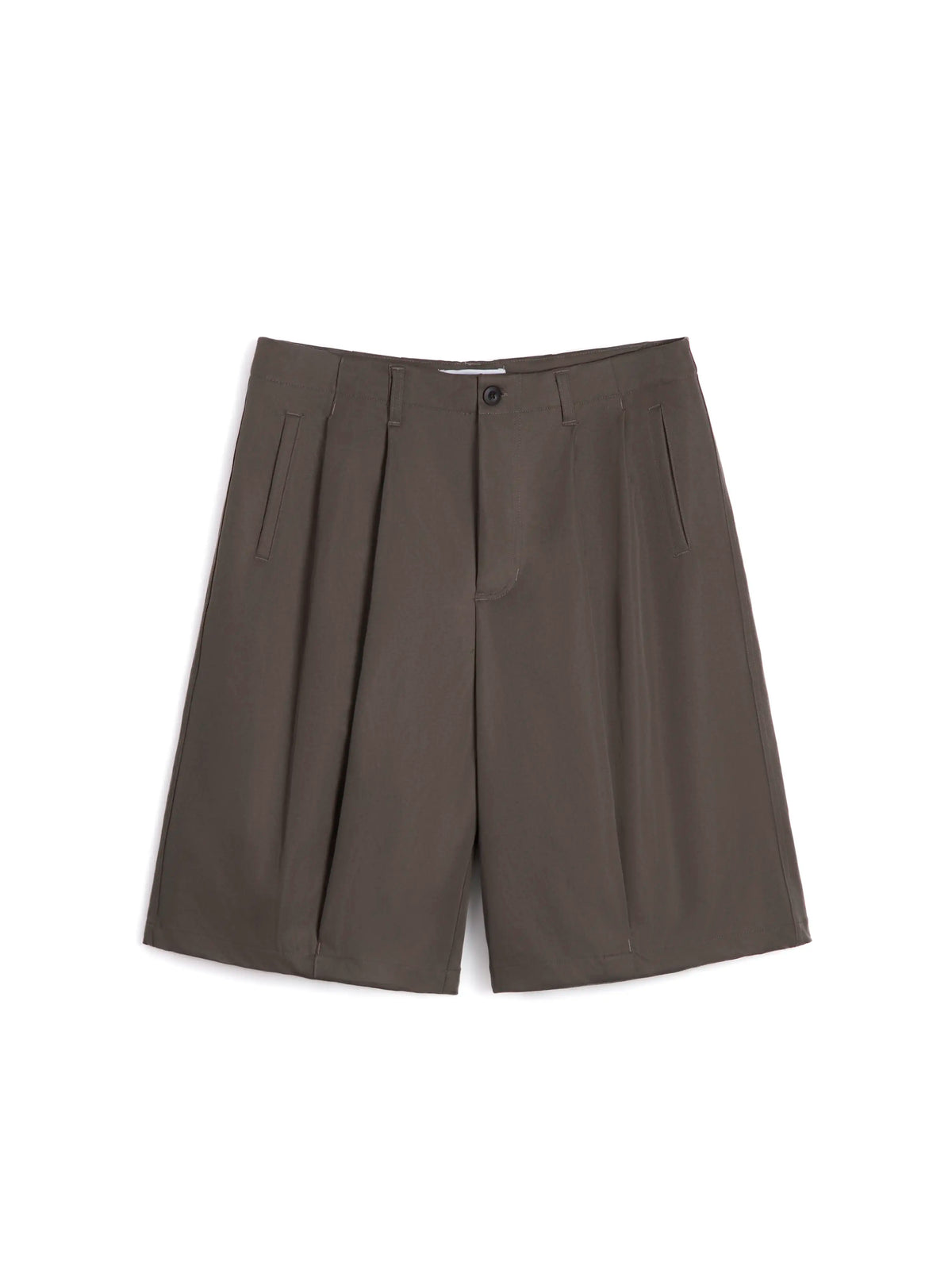 WIDE-LEG KHAKI SHORTS - BROWN