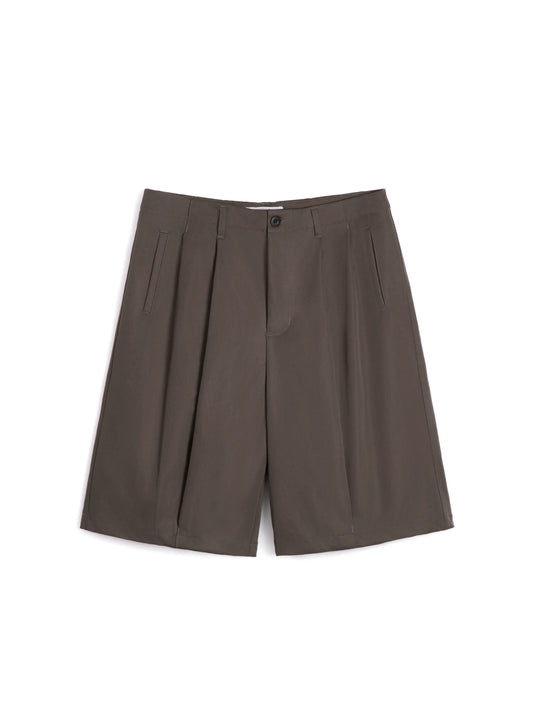 WIDE-LEG KHAKI SHORTS - BROWN