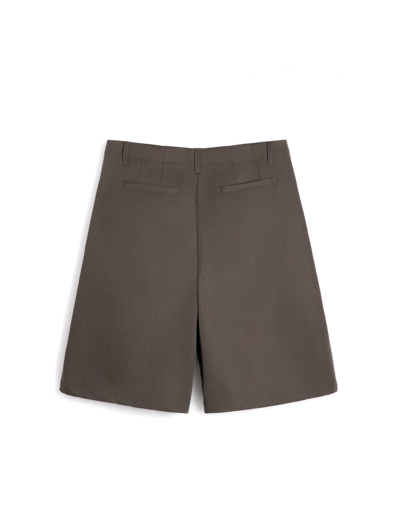 WIDE-LEG KHAKI SHORTS - BROWN