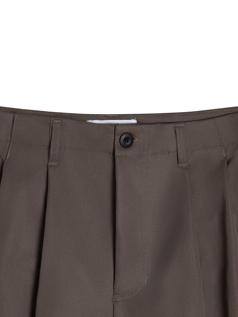 WIDE-LEG KHAKI SHORTS - BROWN