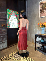Ruby Red Chestnut Fresh Green Ao dai Thieu Quang
