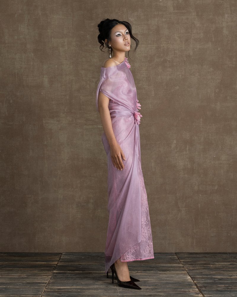 DUSTY PINK LA JOCONDE DE L'ORIENT CHIFFON GOWN (SET)