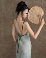 AVOCADO GREEN MADEMOISELLER LACE SLIP DRESS